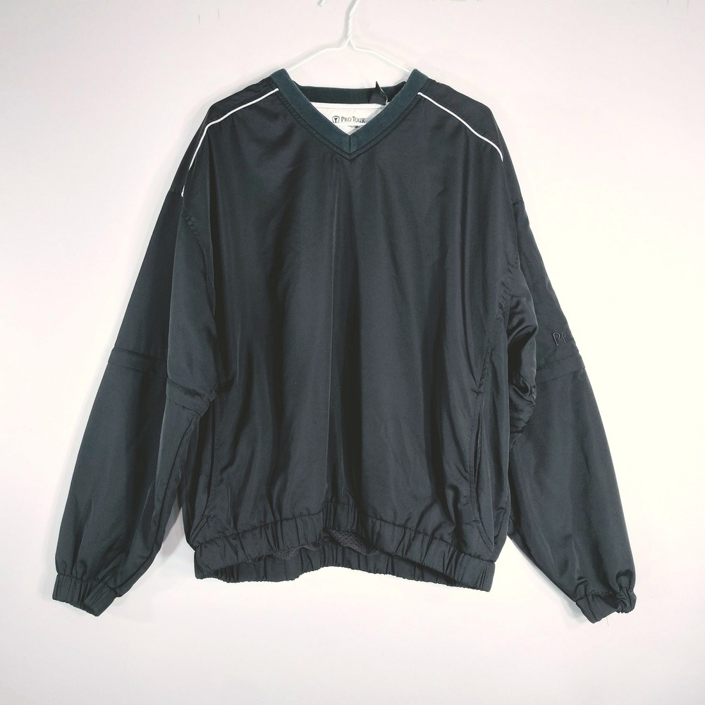 Pro Tour Black Windbreaker; V-Neck Convertible Sleeve Mesh Lined Golf Jacket